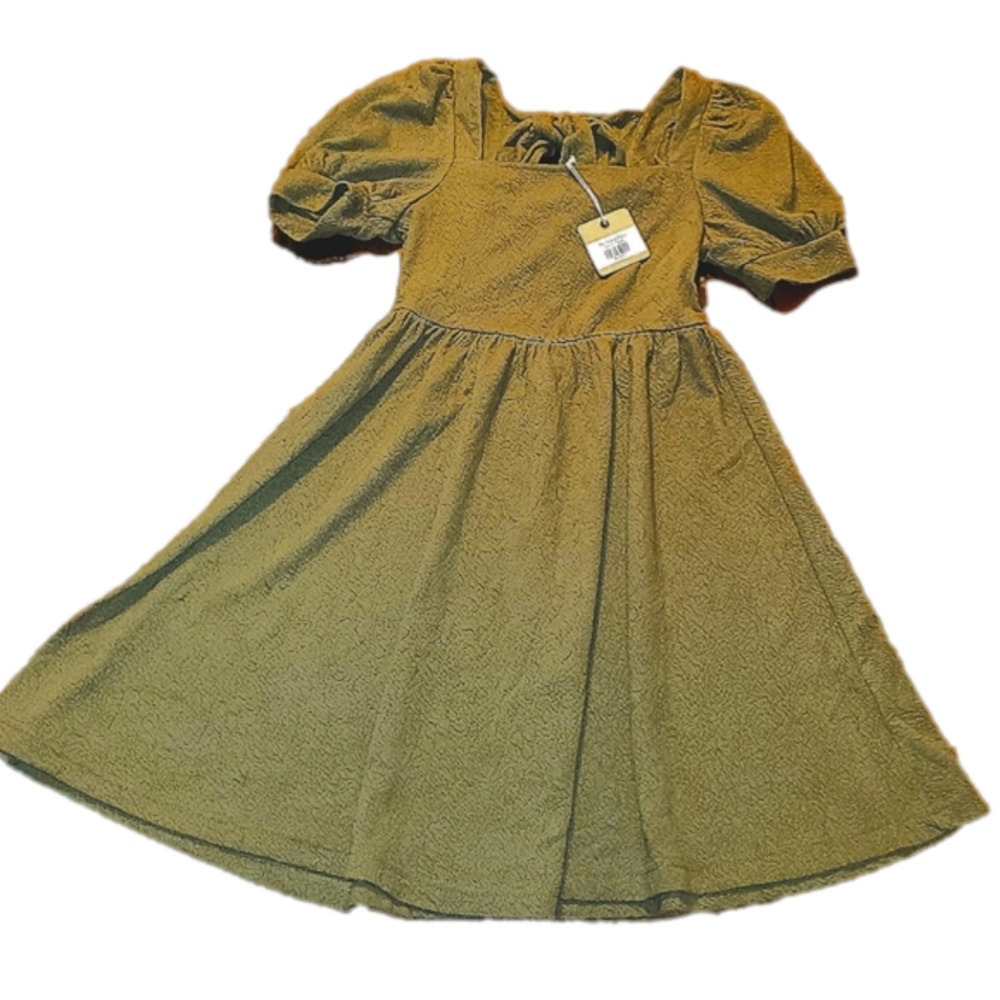 Textured Olive Green A Line Dress Small New
